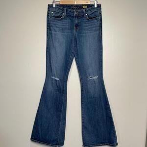 Level 99 Women's Blue Jeans Dahlia Flare Size 30 Low Rise Medium Wash Distressed